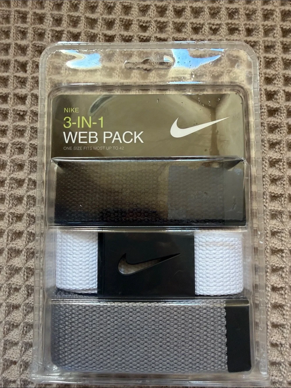 Nike 3-in-1 Web Pack Belts — Black, White, Gray